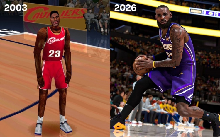 媒体晒詹姆斯2003vs2026游戏形象对比照