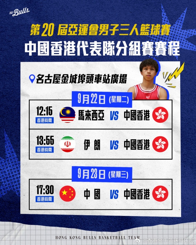 📅男子三人篮球中国香港队亚运赛程！一齐支持Rex吴委峻🏀